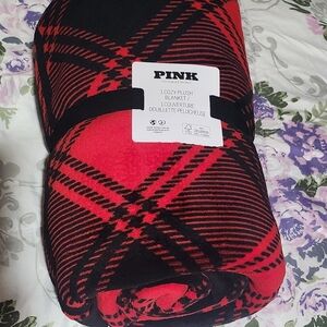 PINK Victoria's Secret Plaid Plush Blanket - Red and Black